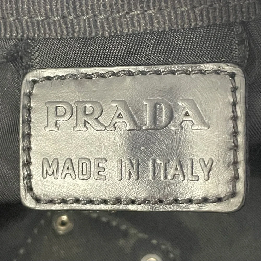 Prada black nylon and leather triangle logo vintage cosmetic zip pouch